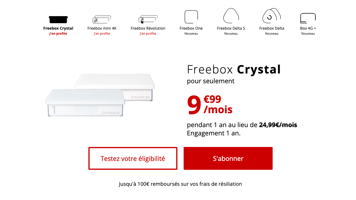 Freebox Crystal box internet sans TV.