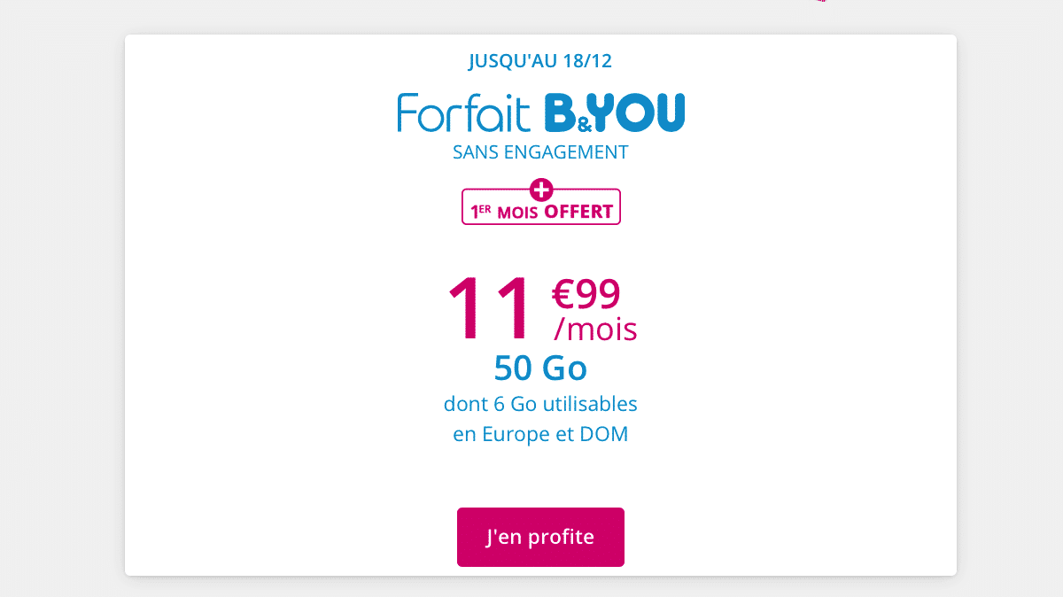 Le forfait B and you de Bouygues Telecom en promotion.