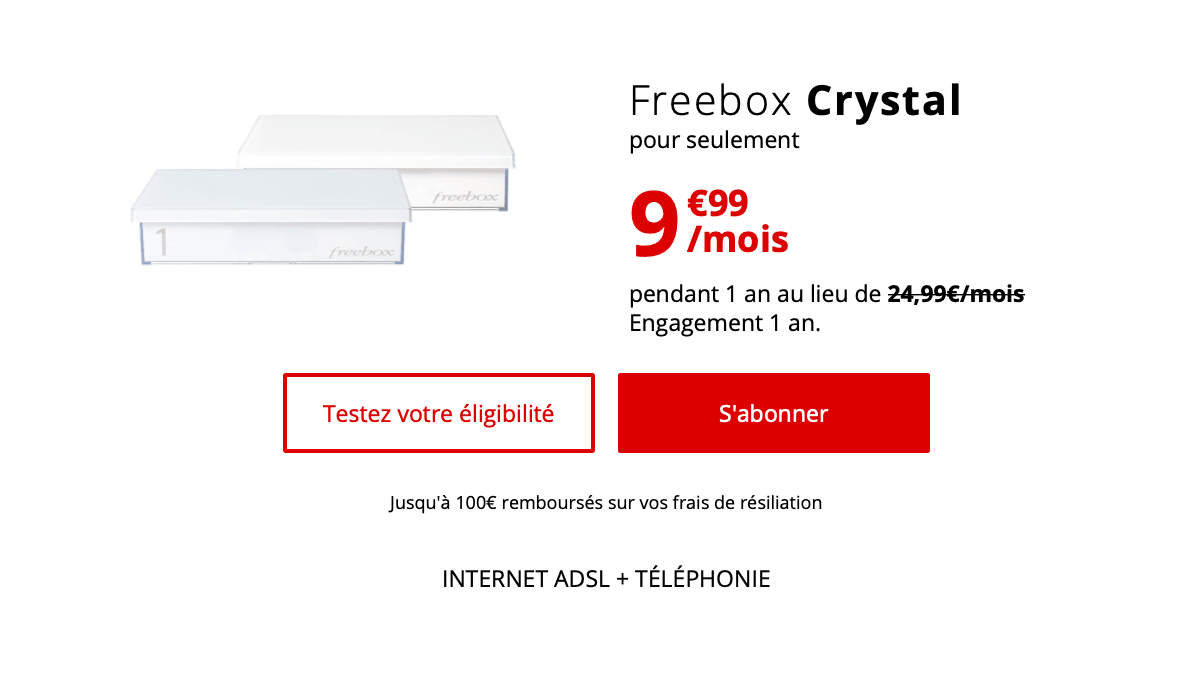 La Freebox Crystal est également en promotion pour de l'ADSL pas cher