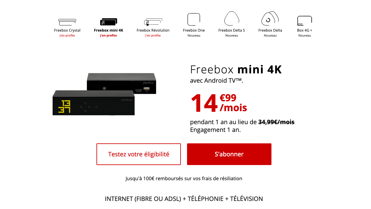 Freebox mini 4K en promo avec la fibre optique.