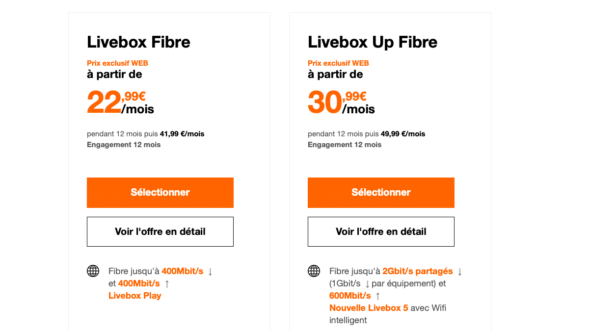 La Livebox fibre, c'est à partir de 22,99€ en 2020.