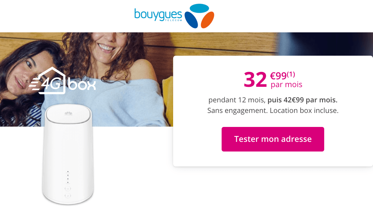 Bouygues fait une promotion sur sa blox internet 4G.