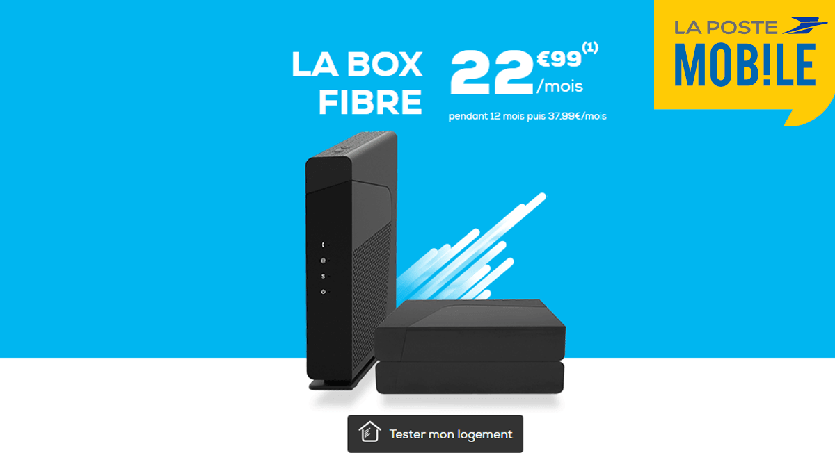 Box Fibre La Poste Mobile pour 22,99€ par mois pour Internet, téléphonie et télévision.
