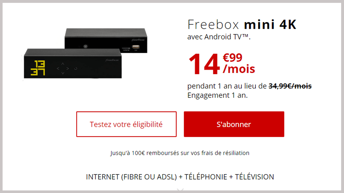 La Freebox mini 4K à 14,99€/mois pour de généreuses performances en Internet et en TV.