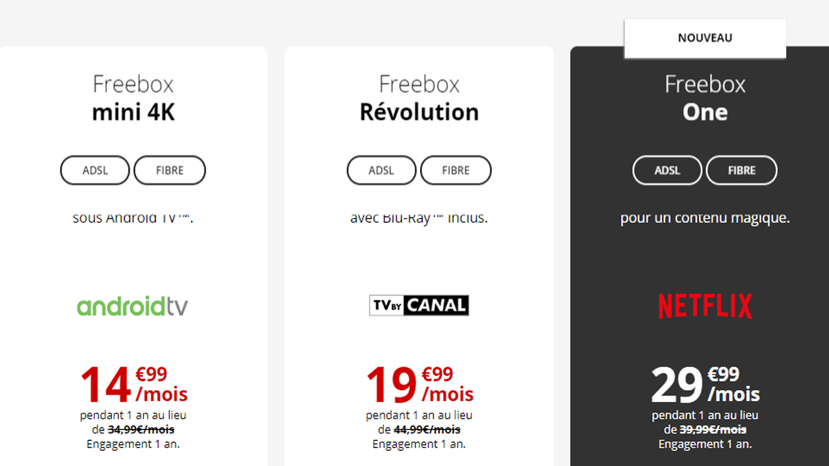 Freebox mini 4K, Révolution et One en promotion à partir de 14,99€ chez Free.
