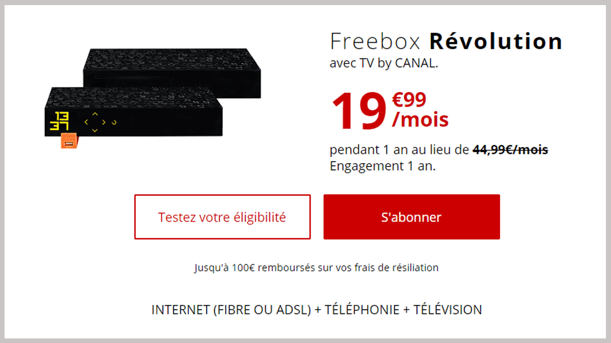 Une Freebox Révolution désormais à 19,99€/mois avec en bonus un accès à TV by Canal et un lecteur Blu-Ray.