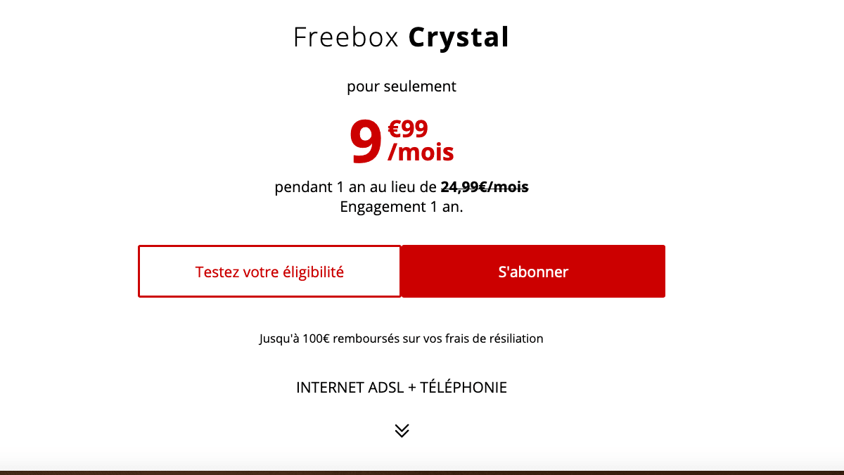 La box internet Crystal de Free n'est disponible qu'en ADSL