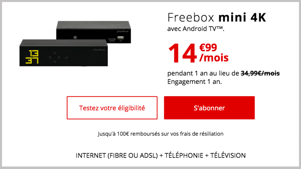 Freebox mini 4K en offre triple play.
