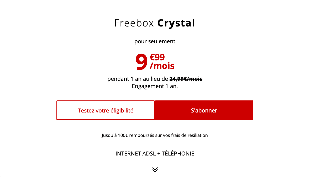 La Freebox Crystal en ADSL et sans TV