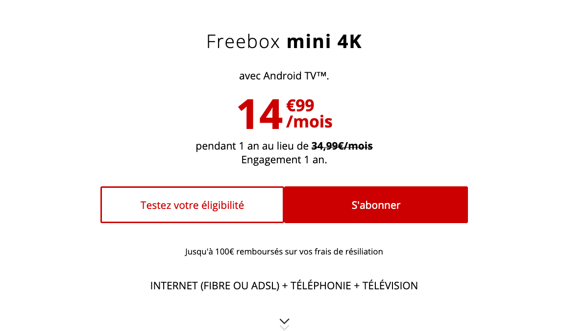 La Freebox Mini 4K avec connexion en fibre optique