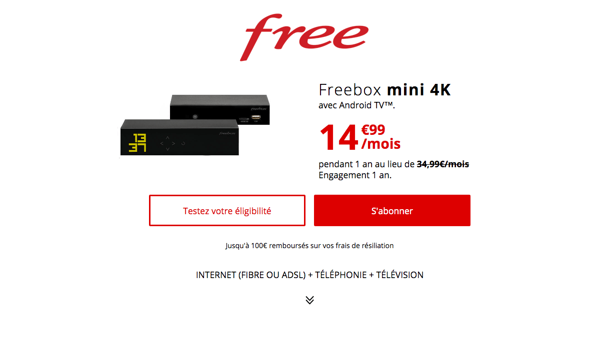 Free fait une promotion sur sa Freebox mini 4K, 14,99€/mois