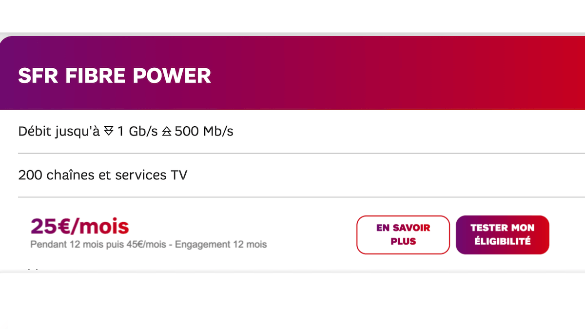 La box internet avec bouquet TV de SFR est à 25€/mois