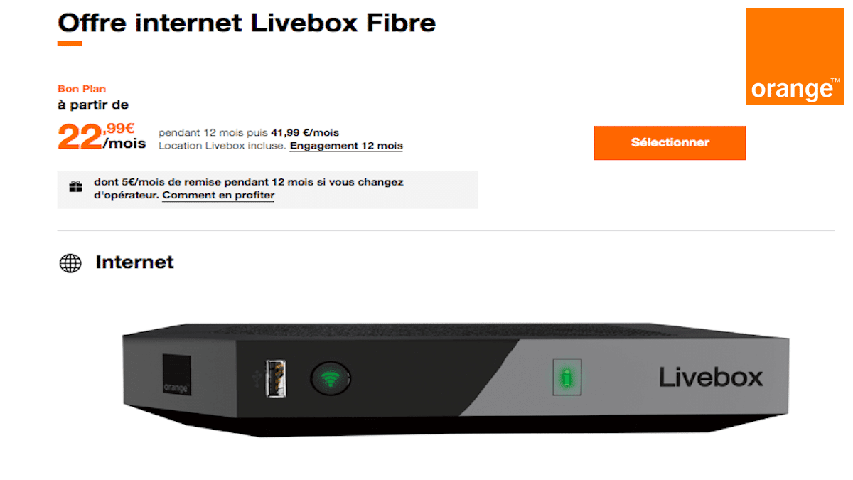 La Livebox Orange propose la fibre à petit prix