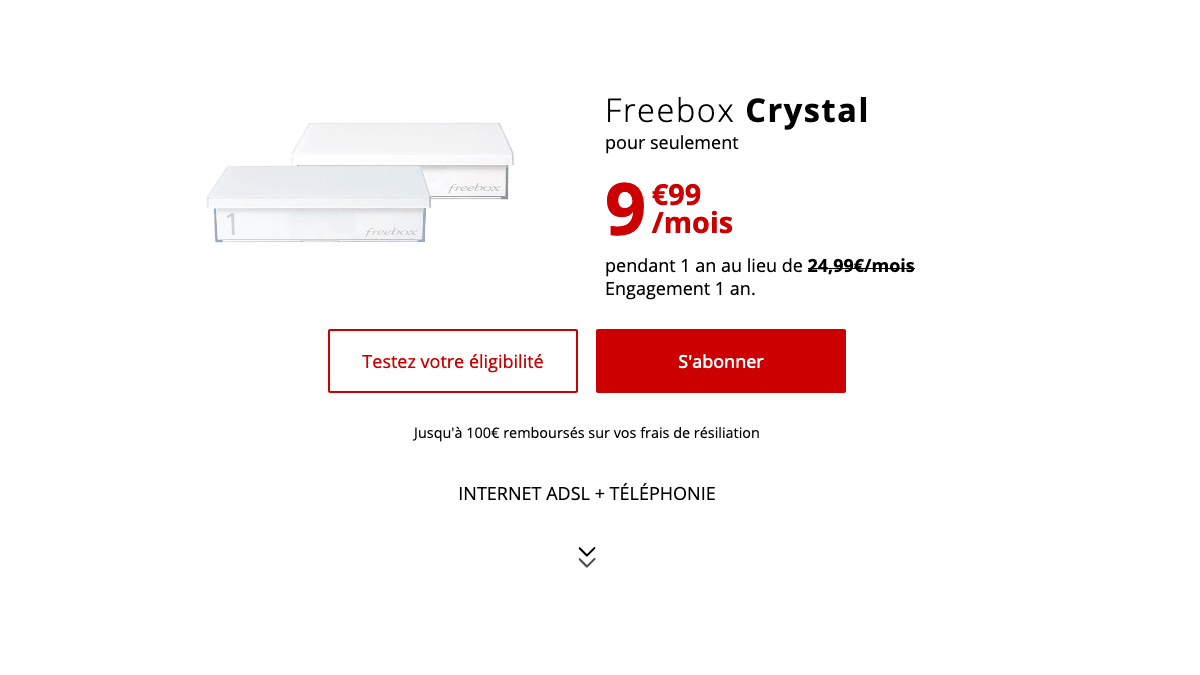 La box internet ADSL pas chère de Free est à 9,99€/mois