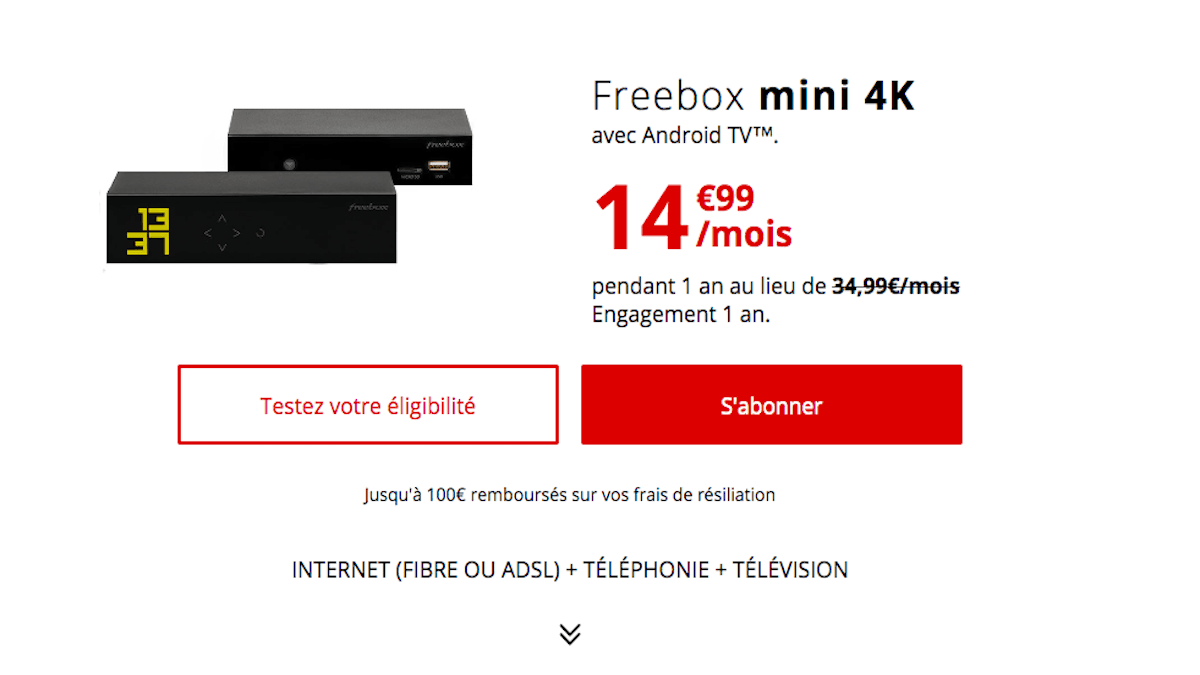 Promo sur la box internet triple play freebox mini 4K