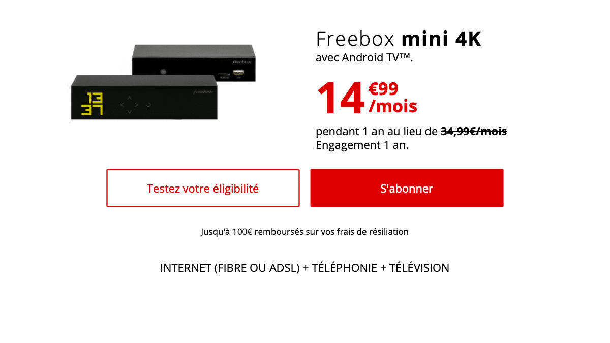 La Freebox mini 4K, c'est une box ADSL pas chère à 14,99€/mois.