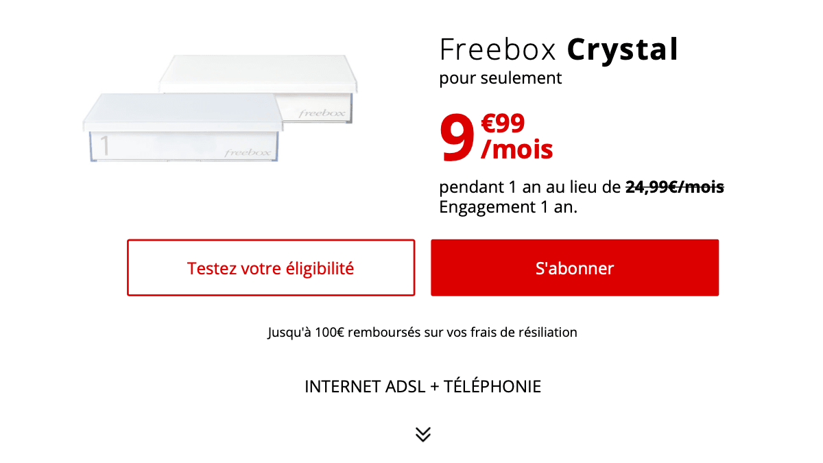 La Freebox Crystal, une box internet pas chère à 10€/mois seulement.
