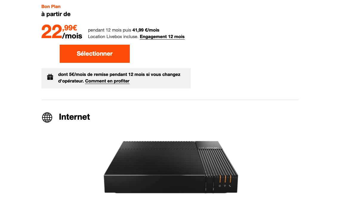 La box internet pas chère d'Orange à 22,99€/mois.