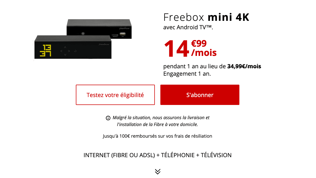 Freebox mini 4K box internet 15€.