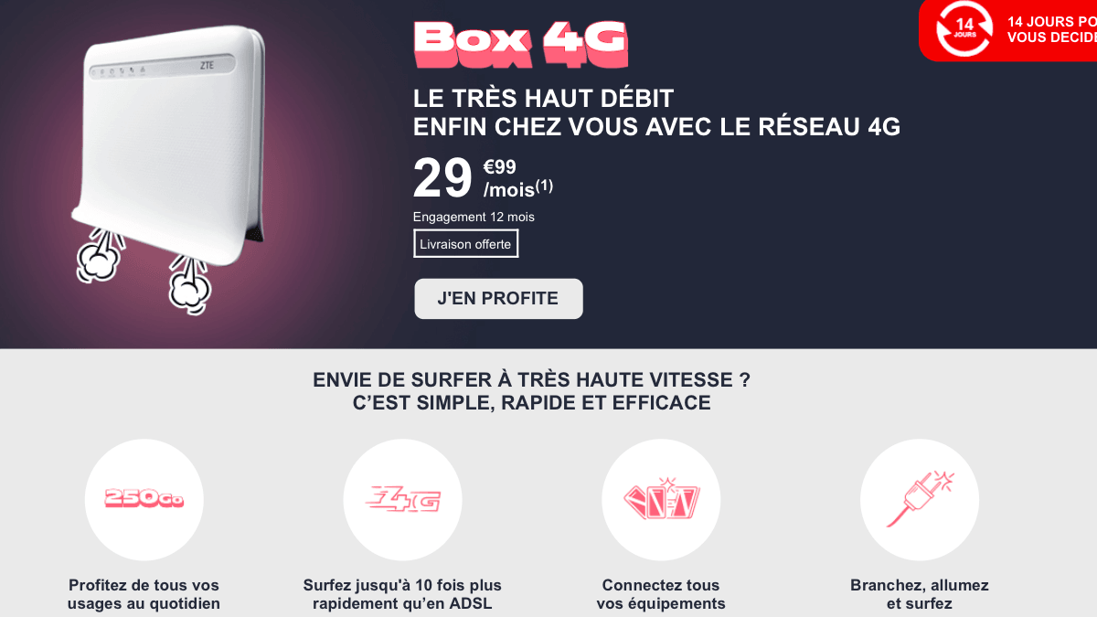 La box 4G de NRJ Mobile est disponible à 29,99€ par mois.