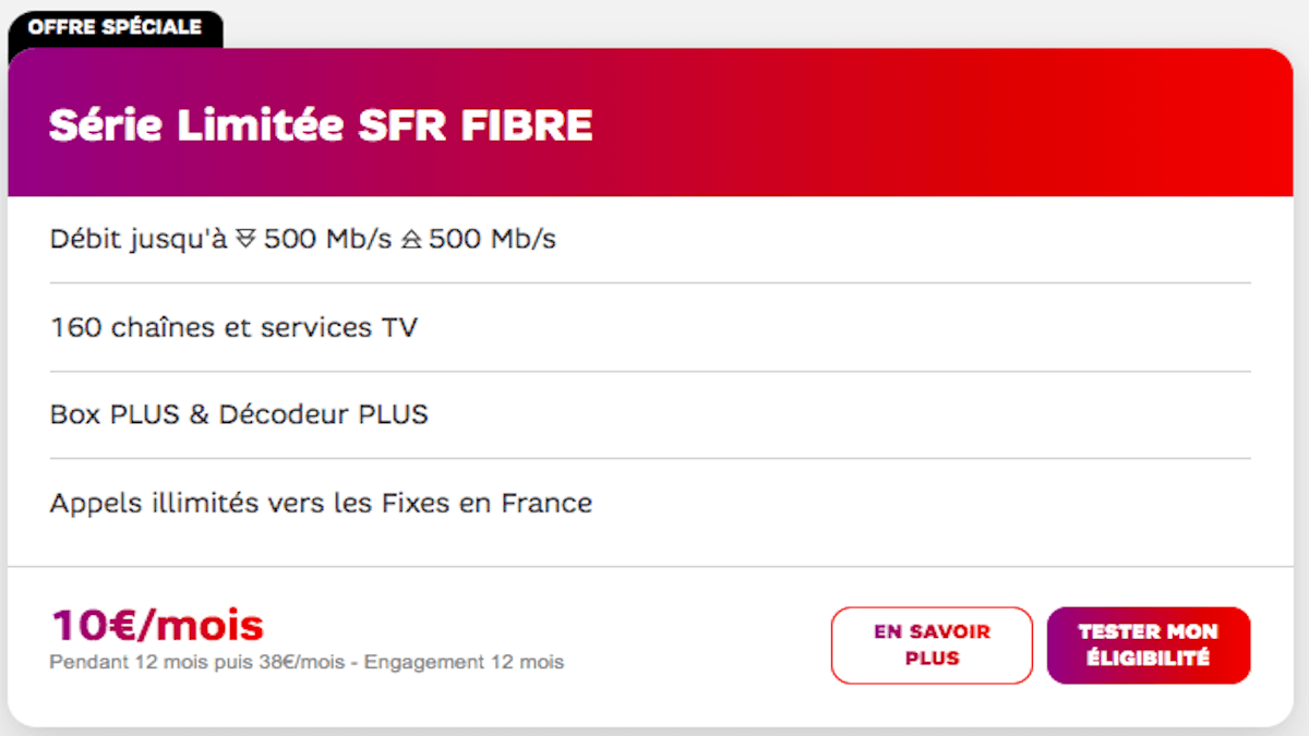Série limitée SFR 10€ fibre optique