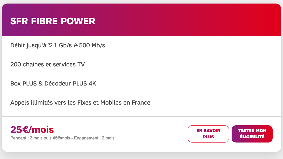 SFR Power : promo box fibre optique. 