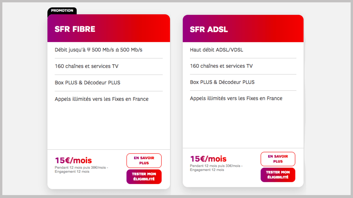 SFR à 15€/mois en fibre comme en ADSL