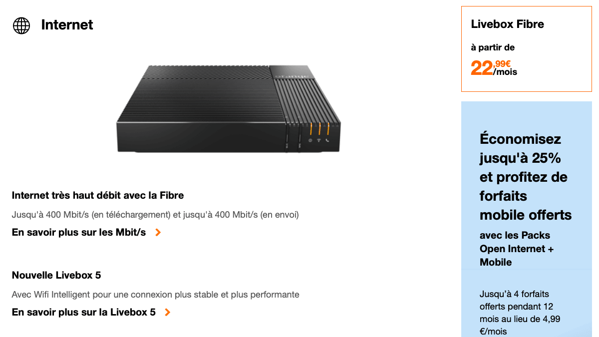 La Livebox Orange : une box internet fibre optique pas chère.