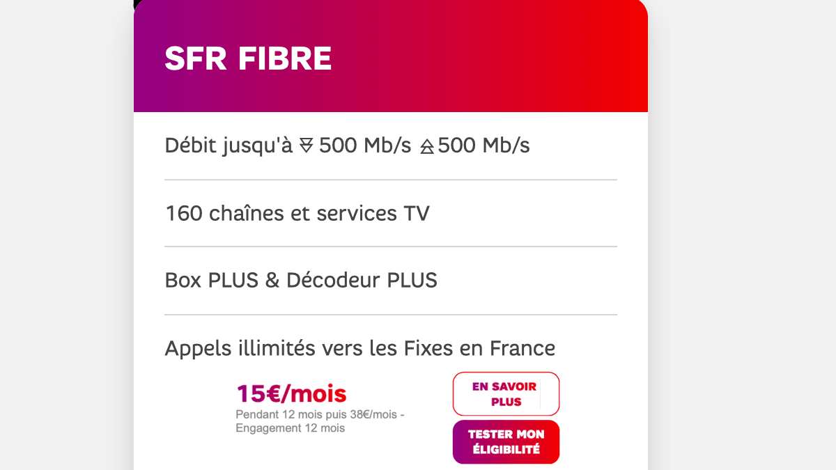 SFR fibre : la box internet fibre optique et en promo de l'opérateur au carré rouge.