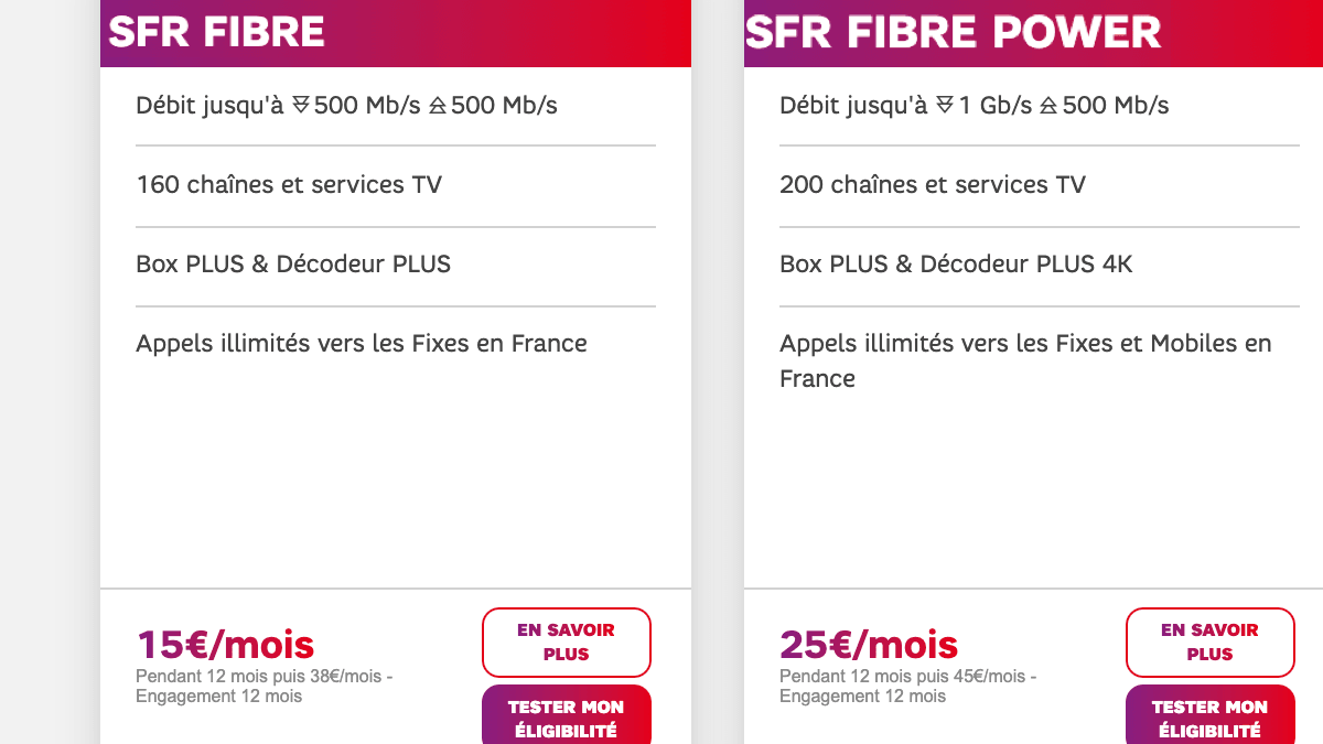 SFR toujours avec sa box à 15€ compatible fibre.