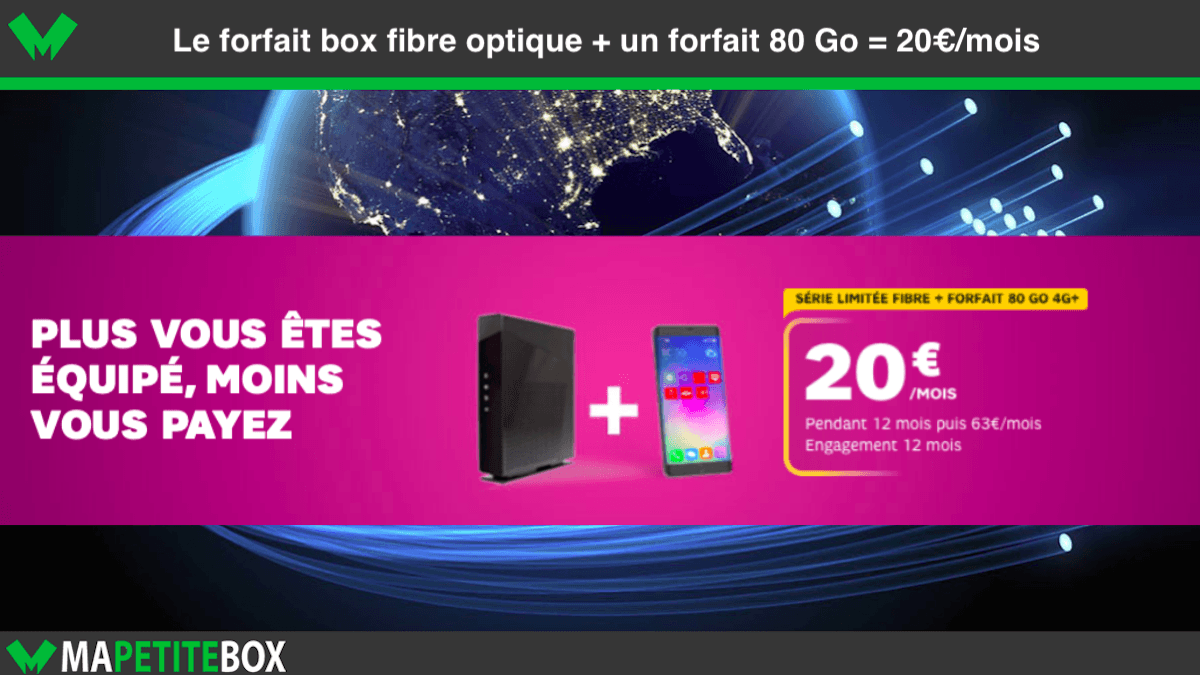 SFR propose une offre double : un forfait fibre + un forfait 4G à 20€.