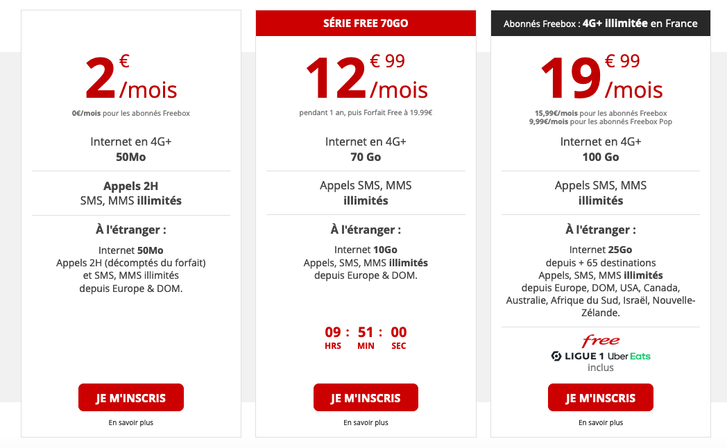 Promo moins de 10 euros Free Mobile