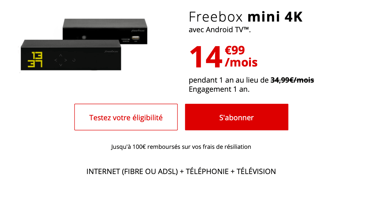 15€ par mois pendant 12 mois : le prix de la Freebox mini 4K en promo.