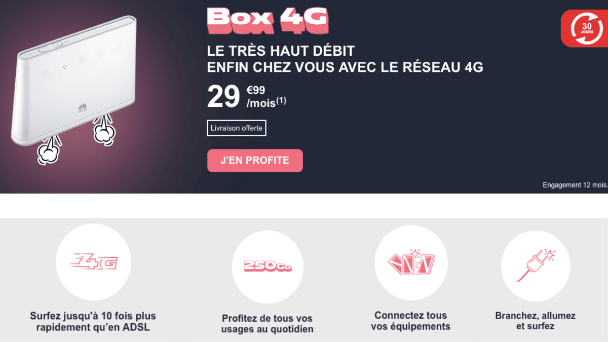 La box 4G de NRJ pour 29,99€ par mois.