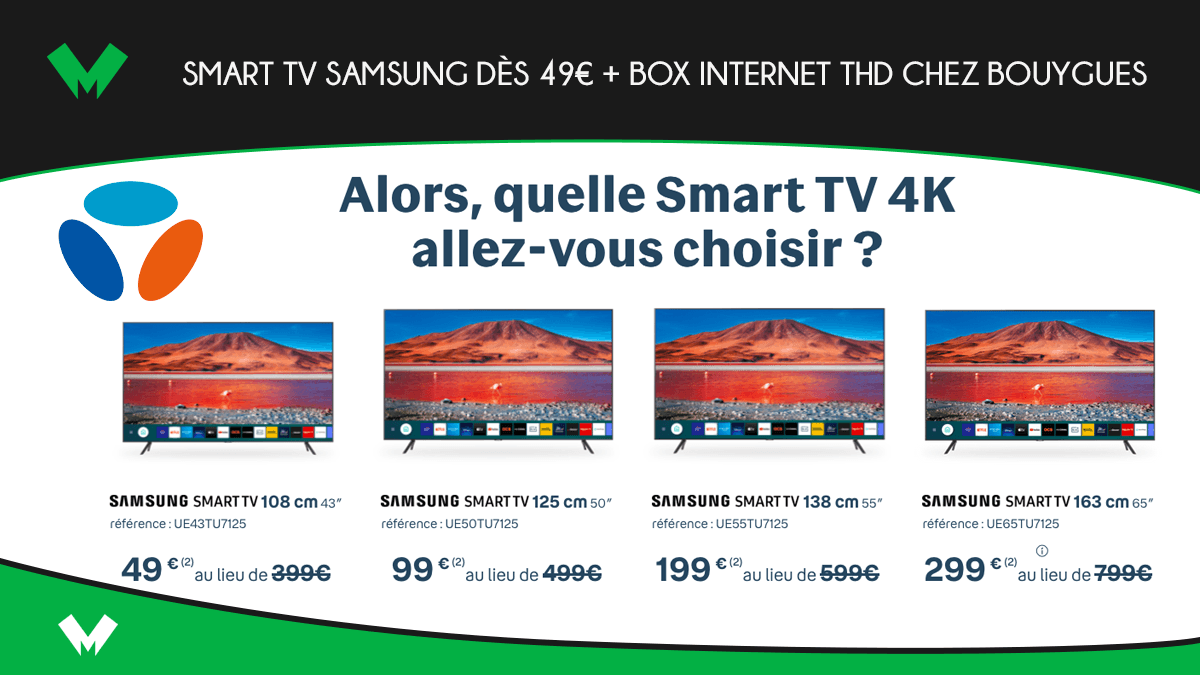 Smart TV Samsung dès 49€ + box internet THD chez Bouygues
