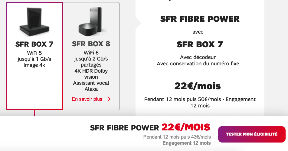SFR Fibre Power 8 offre