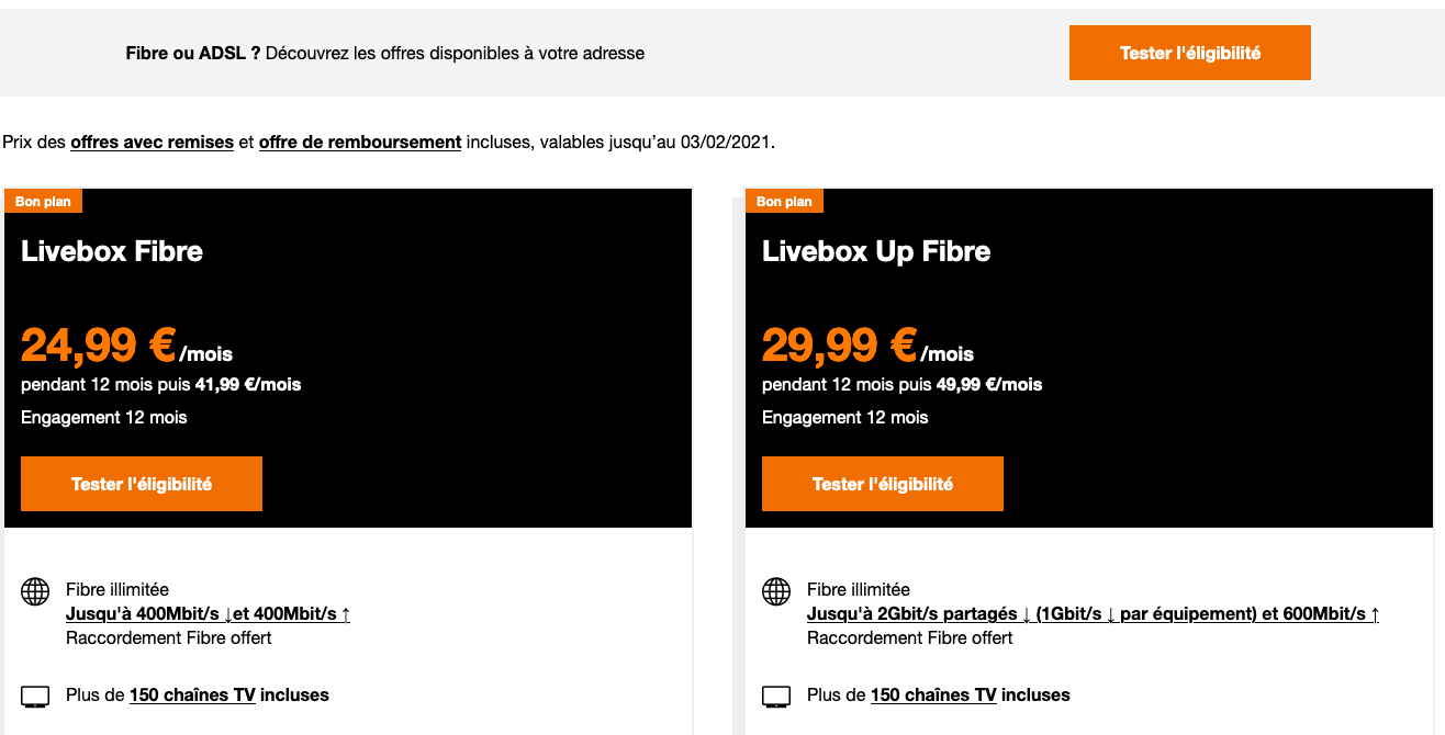 Offres Livebox fibre