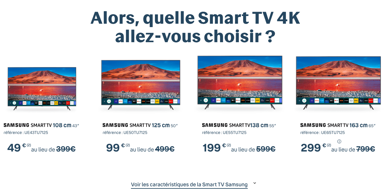 Les télévisions Samsung du pack Bbox Smart TV