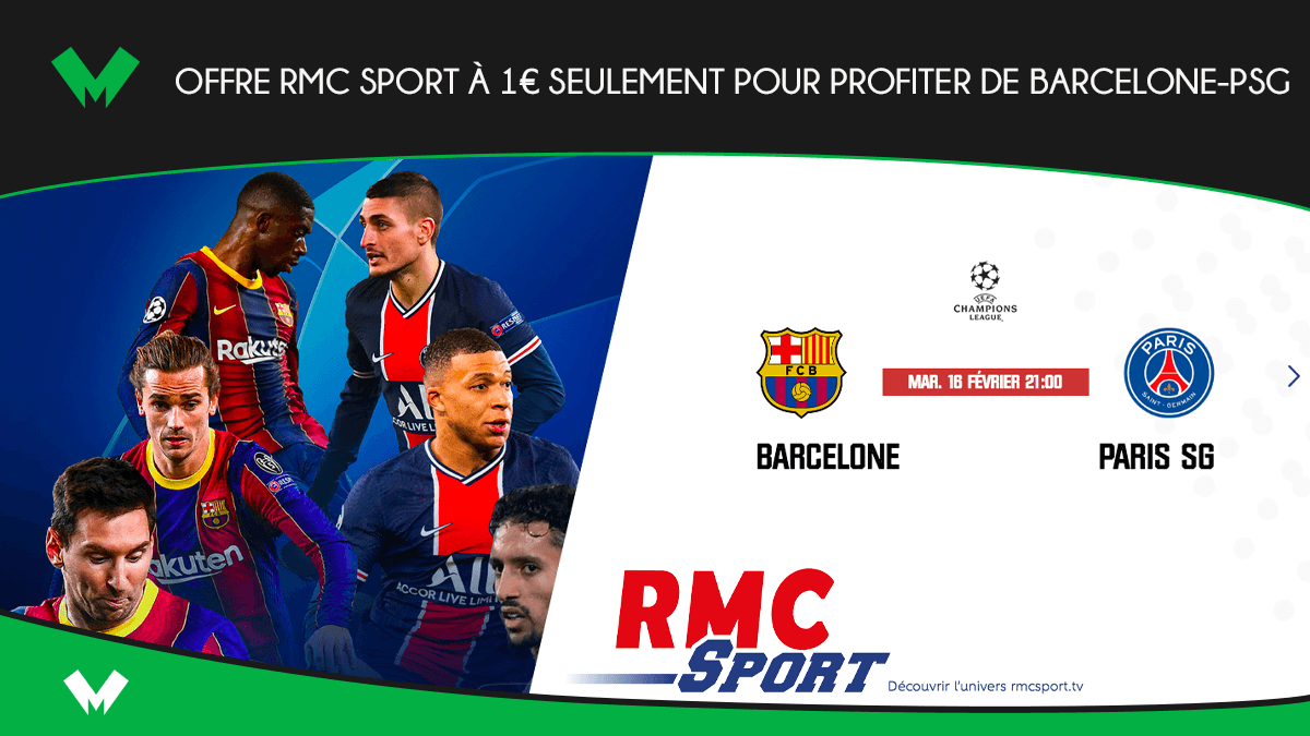 Offre RMC Sport à 1€ seulement pour profiter de Barcelone-PSG