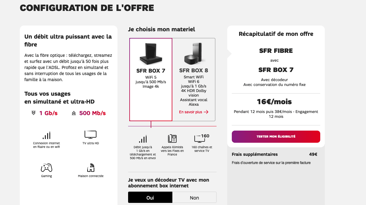 SFR Fibre pour 16€/mois