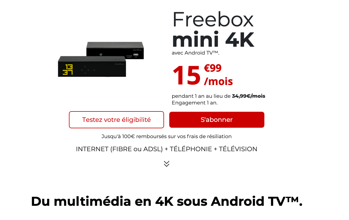 La Freebox mini 4K en adsl