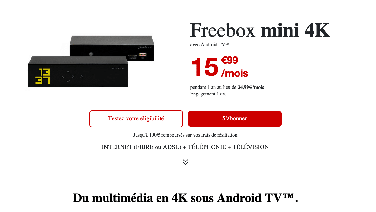 box internet avec tv freebox mini 4k