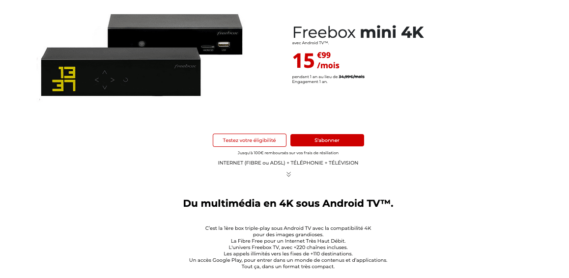 Freebox mini 4K box pas chère