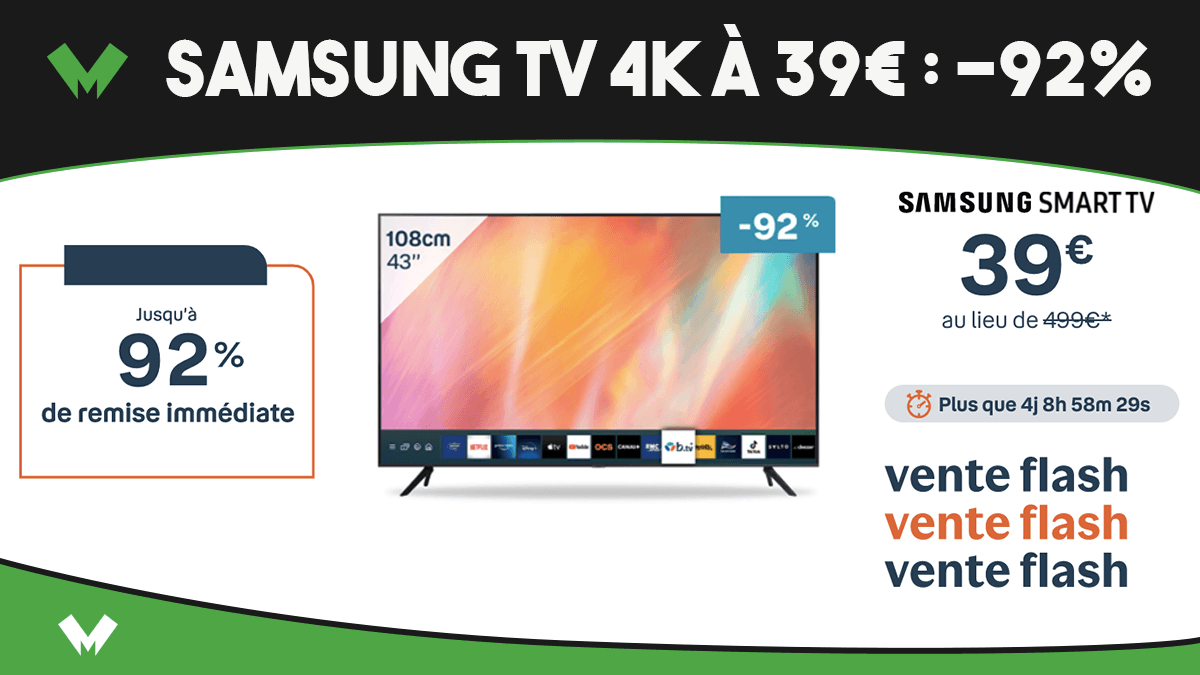 Ecran Samsung SmartTV 4K promo réduction 39€