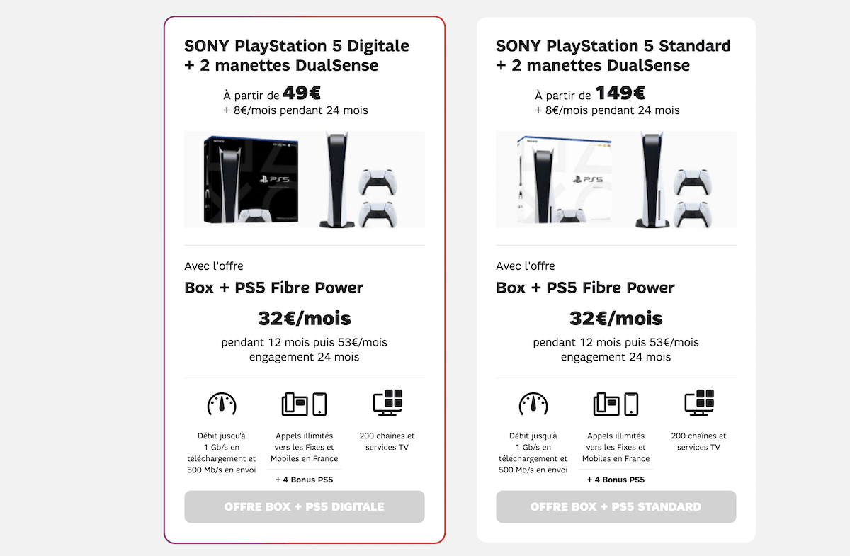 Choisir sa PS5 en promo dans le catalogue de SFR