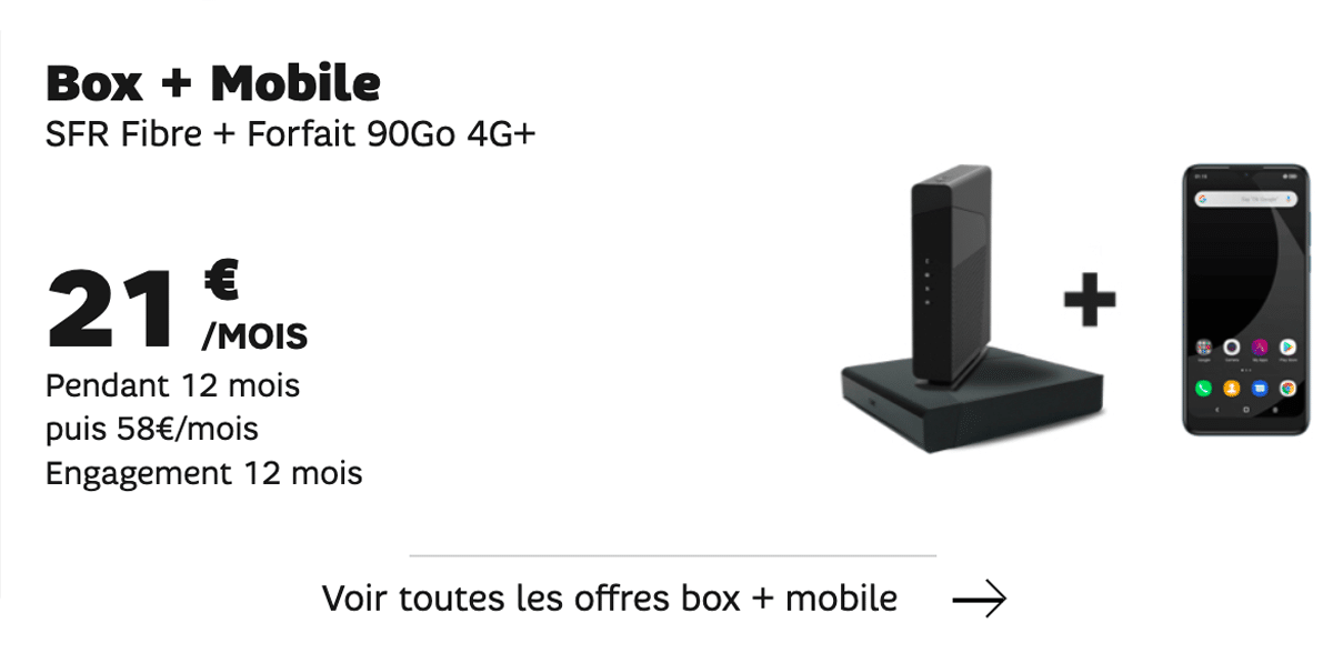 L'offre Box + forfait mobile de SFR est à 21€