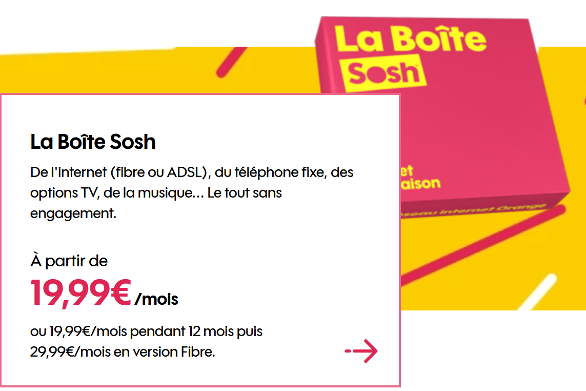 Boïte Sosh à 19,99€/mois