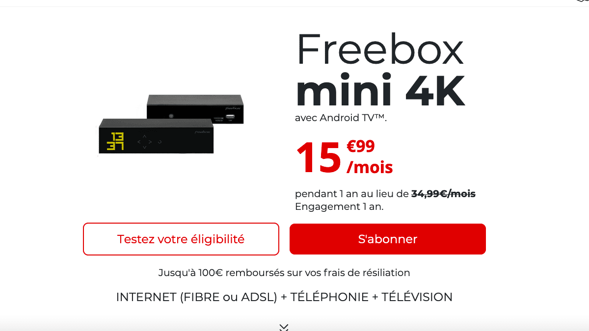 La box fibre optique la moins chère de Free : la Mini 4k à 15,99€