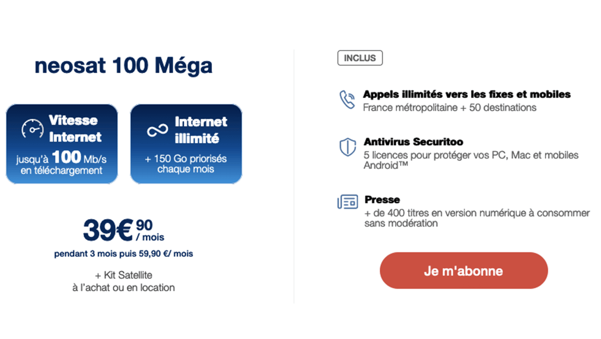 Box internet par satellite neosat 100 Méga