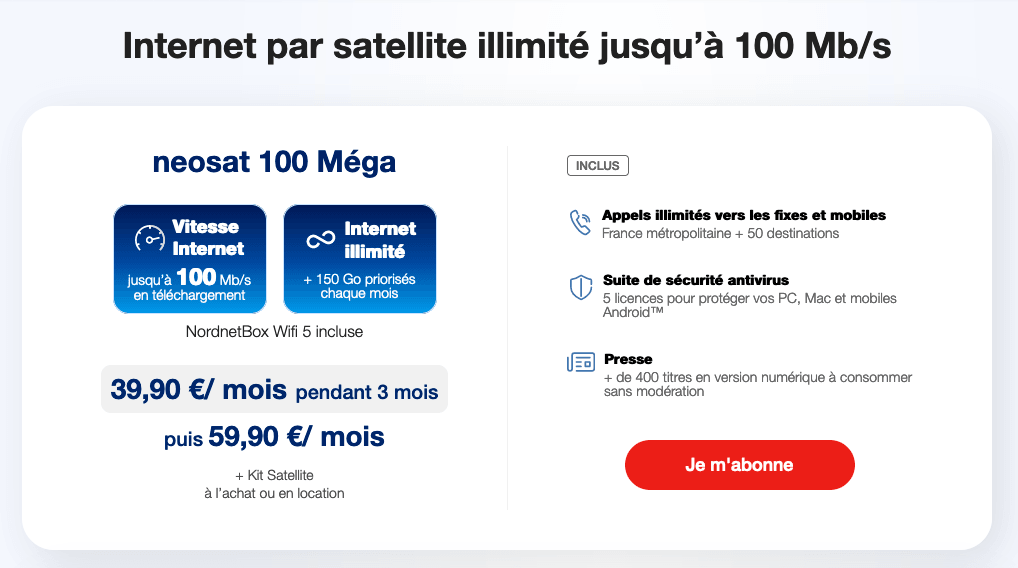L'offre Neosat 100 Mb/s